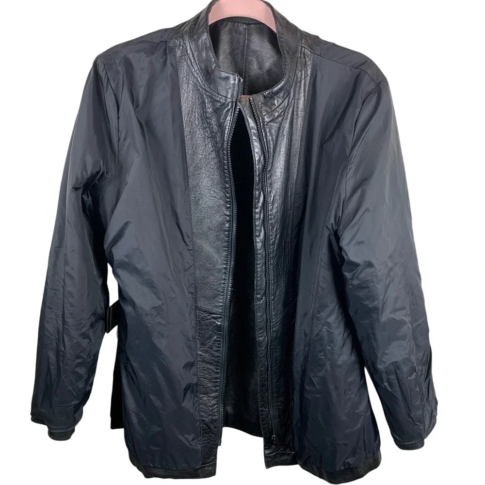 Wilsons Leather Pelle‎ Studio Black Leather Jacket Stand Collar Zip Womens Large